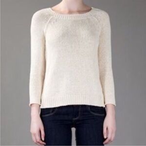Vince Reglan Open‎ Knit Cotton Sweater in Buttermilk